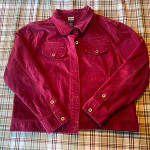 Red button down jacket